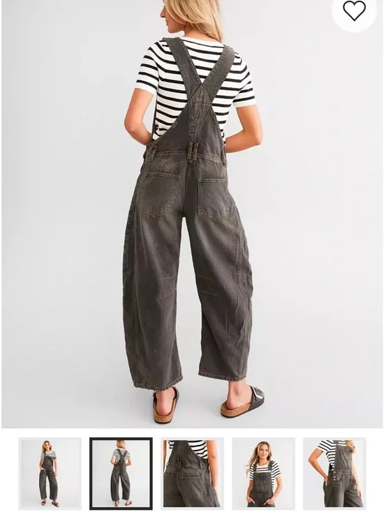 Free People Washed Black/Charcoal Denim Barrel Overalls - Picture 2 of 10
